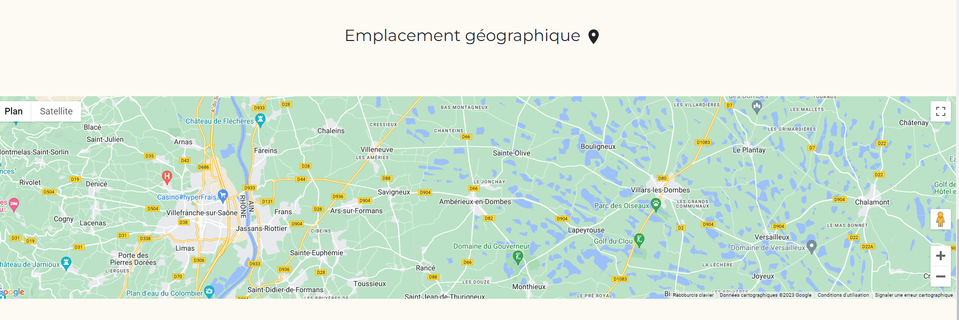 Page avec un service Google map composant, services externes sur la page de propriété du site Chapron-Immo, parmi les création de WDS Agency
