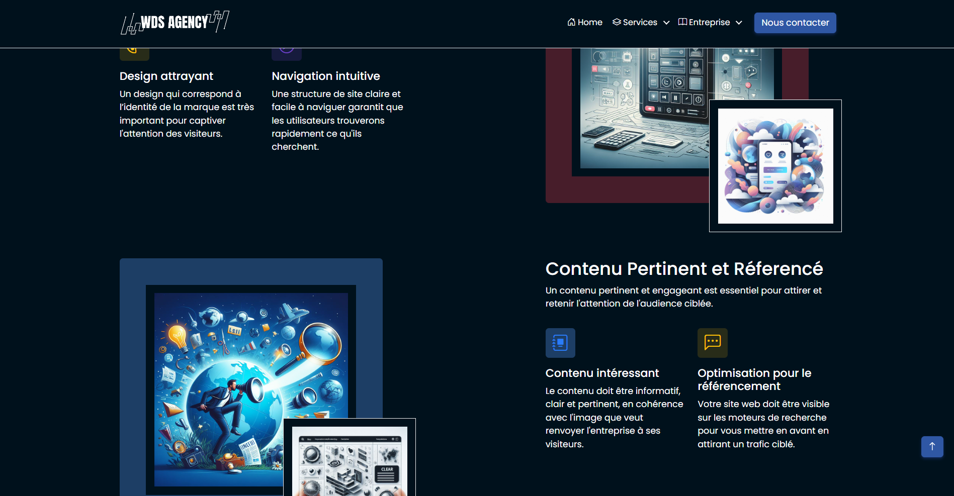 Milieu de page d'accueil du site WDS Agency de nos créations, Agence Web Developement Services, Web Developement Services Agency
